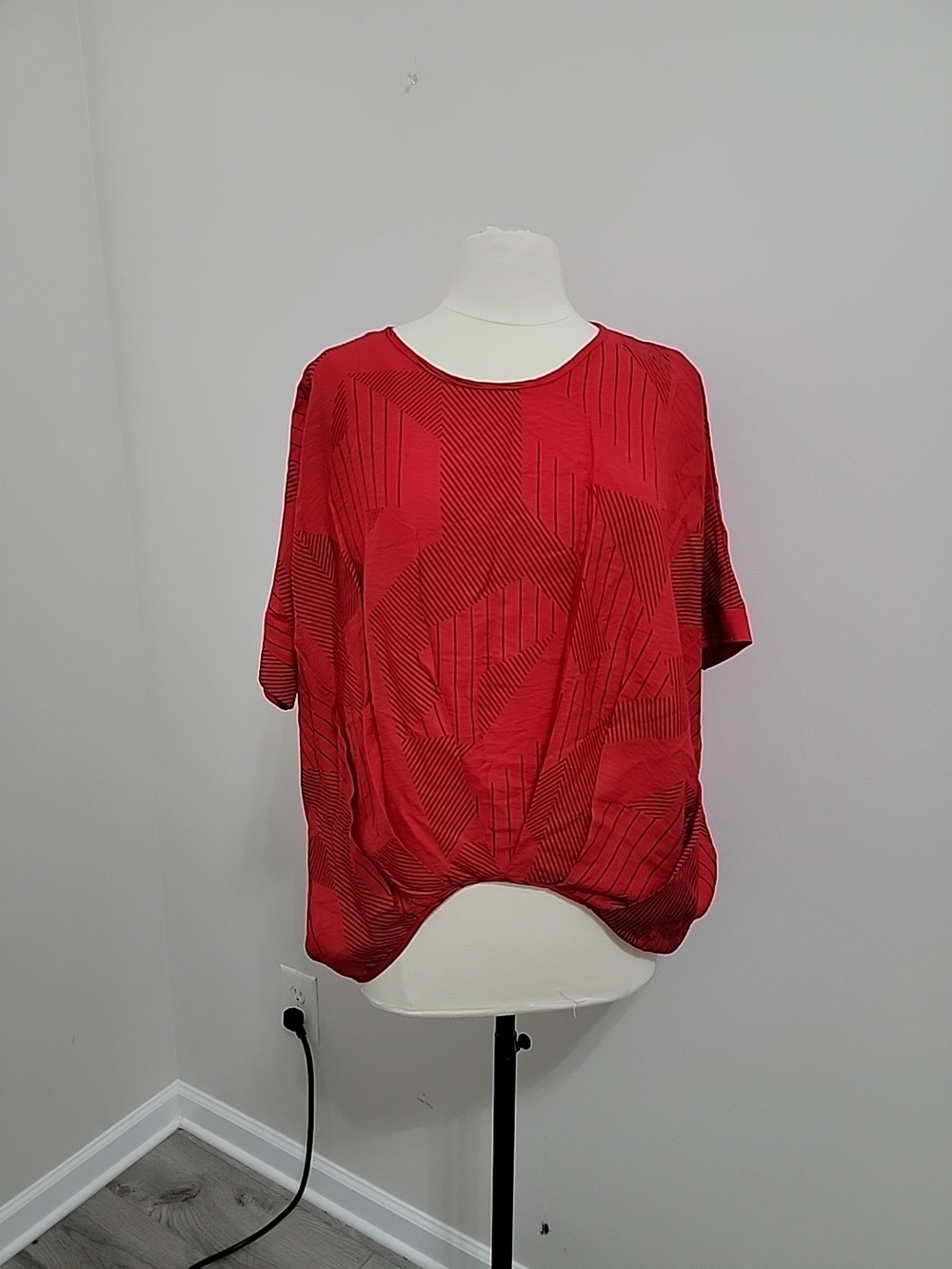 Patrizia Luca Milano Red Abstract-Stripe Short Sleeve Tunic Size S/M
